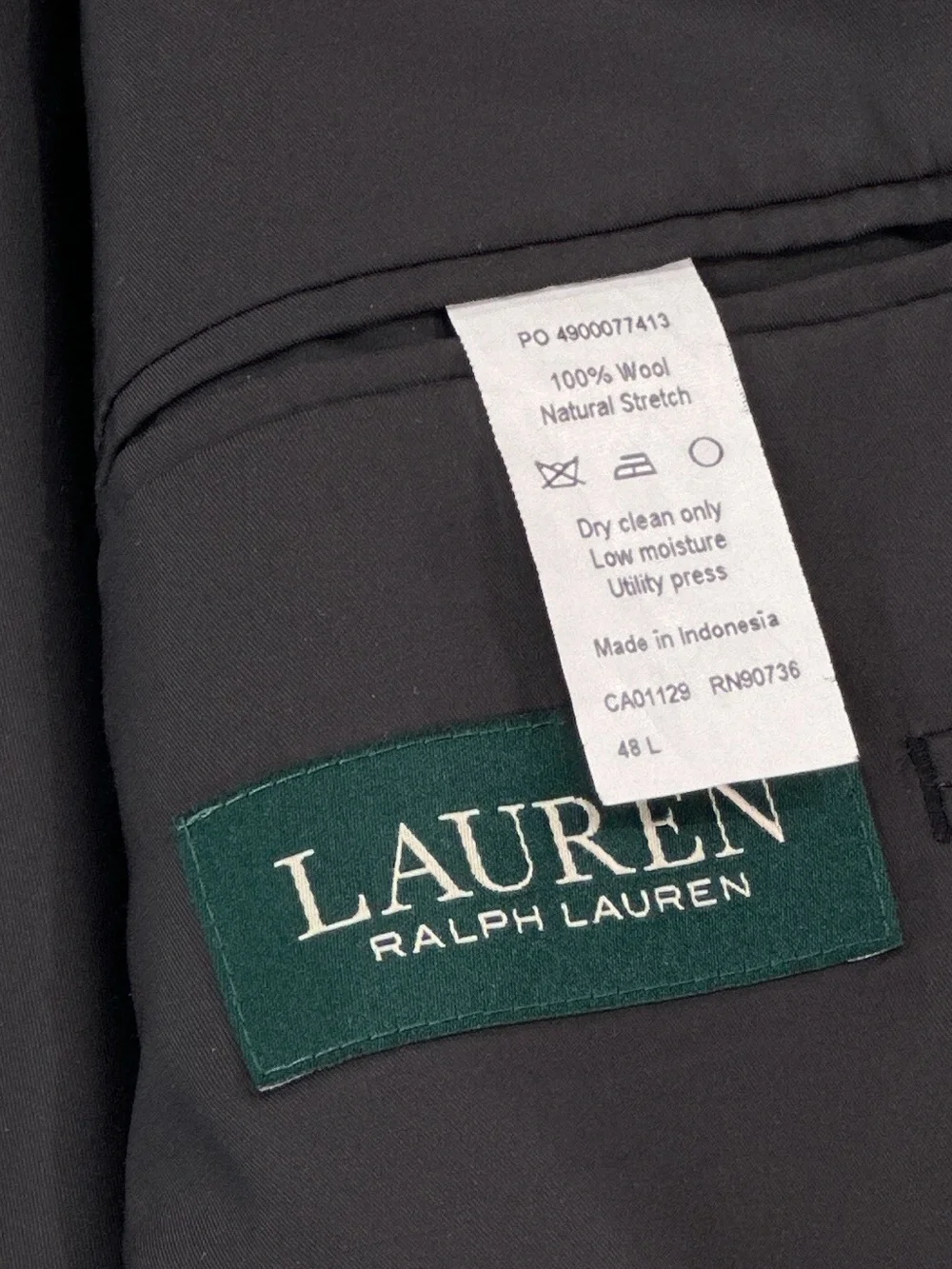 Lauren Ralph Lauren Black 100% Wool Crest Button Blazer Natural Stretch 48L